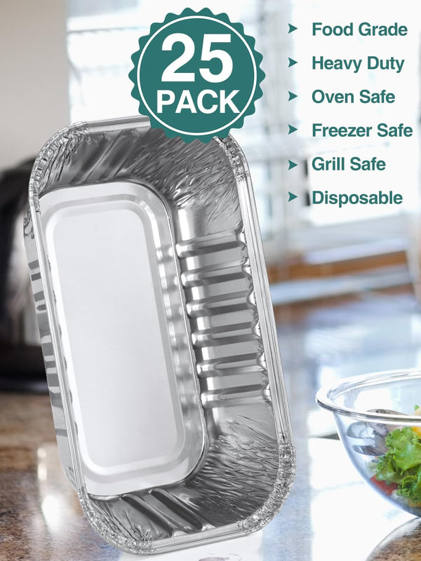 25 Pack 6X3.5X2 Disposable Aluminum Loaf Pans with Lids - 1 Lb Mini Loaf Pans, Small Aluminum Tin Foil Baking Pan, Food Containers for Baking, Cakes, Bread, Meat, Loaves3