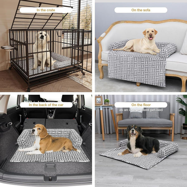 Orthopedic Dog Bed Mat for Large Dogs, Washable Sofa Protector Pet Bed with 3-Sided Bolster, Shredded Memory Foam & Plush Support, Non-Slip Bottom for Medium & Small Dogs (Grey)7