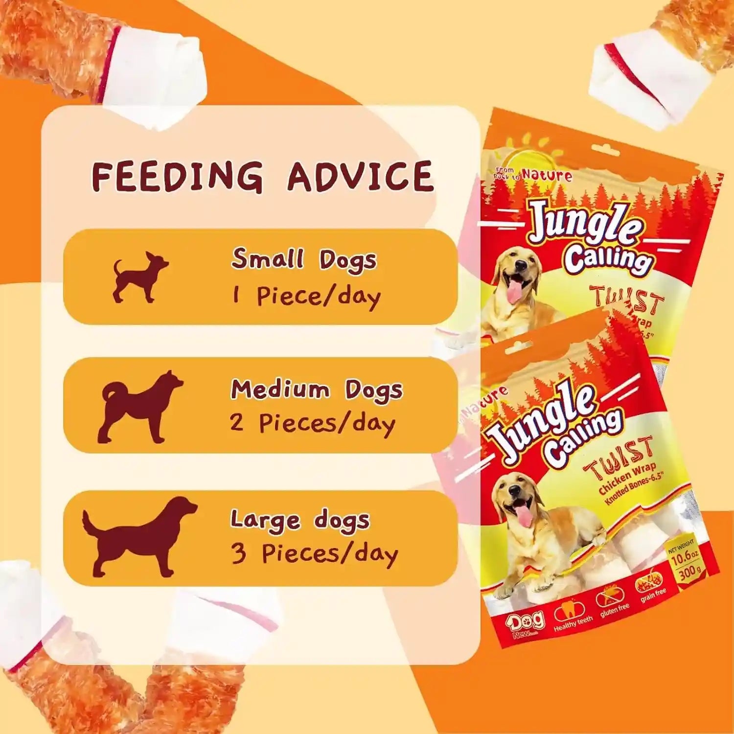 jungle-calling-chicken-wrapped-rawhide-knot-bones-long-lasting-dog-chews-6-5-inch-rawhide-bones-for-medium-large-dogs-high-protein-beefhide-training-dog-treats-teeth-cleaning-10-6-oz