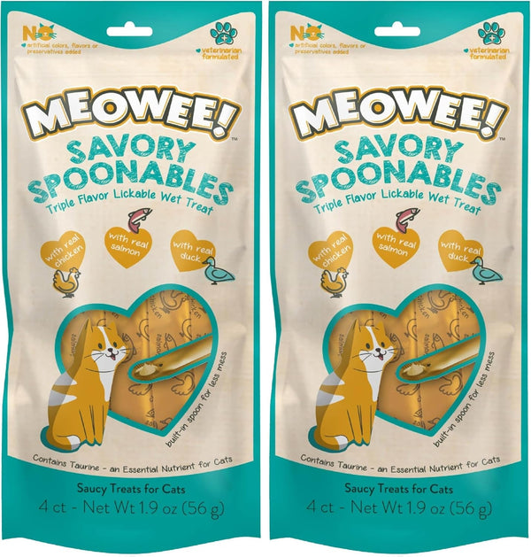 MEOWEE! Savory Spoonables Variety Pack, 12 Count Tube, Triple Flavor Squeezable Lickable Wet Treats for Cats with Built-In Spoon for Less Mess37