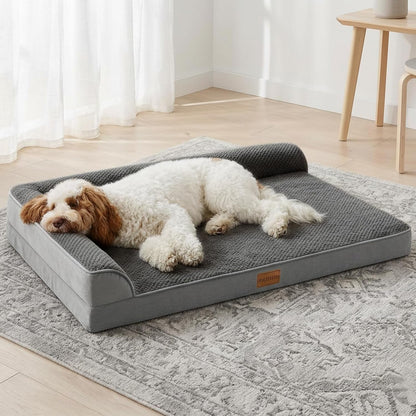 Orthopedic Dog Bed Large Sized Dog 36''X24'', Waterproof L Bolster Egg Crate Foam Pet Crate Beds with Washable Removable Cover, Non-Slip Soft Pet Couch Sleep Mat, Black8