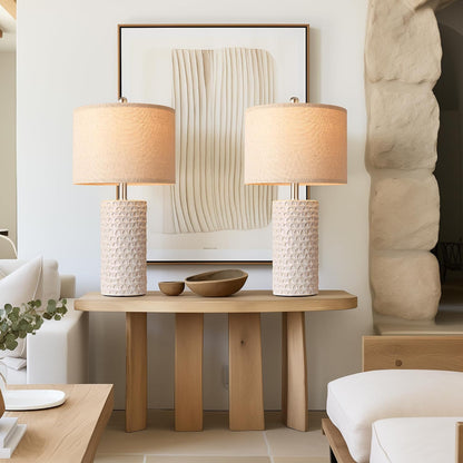 23" Modern Ceramic Table Lamp Set of 2, Table Lamps for Living Room, Rustic Farmhouse Bedside Lamps Nightstand Lamp for Bedroom, White Desk Lamp for End Table Home Decor Beige7