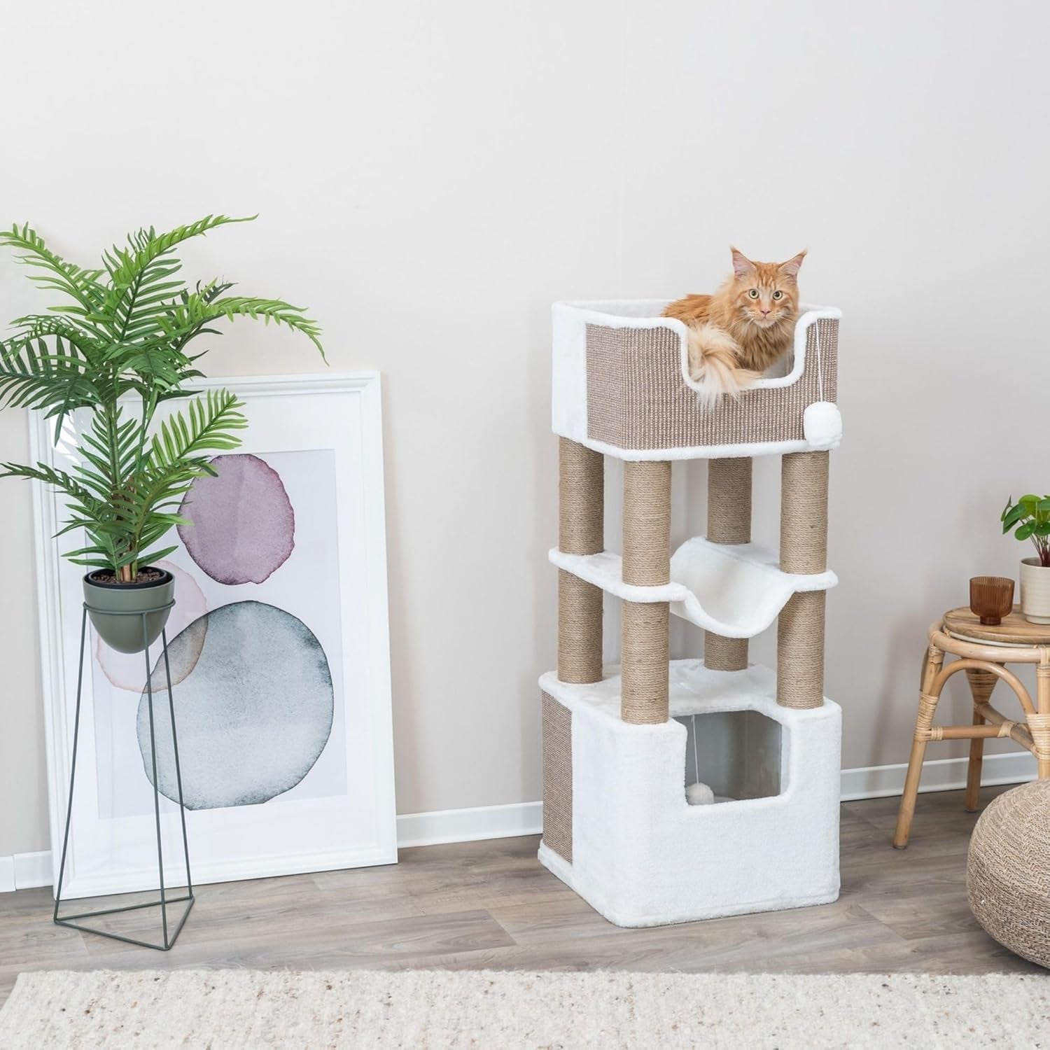 trixie-lucano-43-3-in-xxl-cat-tree-indoor-cat-furniture-with-jute-scratching-posts-sisal-and-plush-covered-condo-dangling-interactive-toys-brown