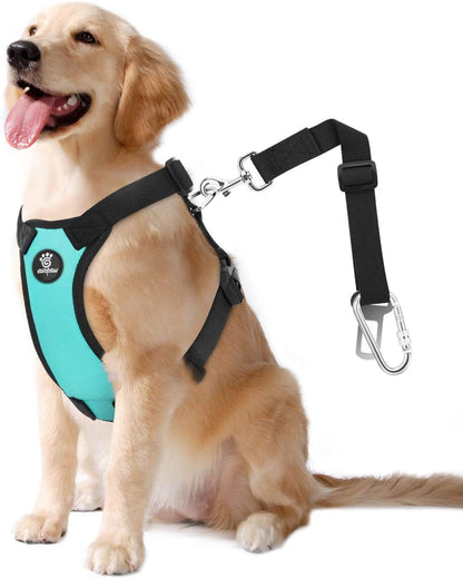 Vavopaw Dog Seat Belt Vest Harness for Car,2 in 1 Seatbelt Buckle | Soft Breathable Mesh,Adjustable Buckle,Nylon,Heavy Duty Pet Safety Seat Belts for Small Medium Large Pets,Black,L41