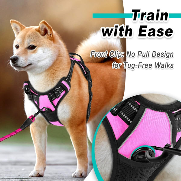 BARKBAY No Pull Pet Harness Dog Harness Adjustable Outdoor Pet Vest 3M Reflective Oxford Material Vest for PINK Dogs Easy Control for Small Medium Large Dogs (L)2