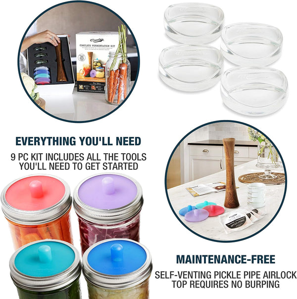 Complete Mason Jar Fermentation Kit - Pickle Kit, Sauerkraut Making Kit Kimchi Container - Fermentation Airlock Lids Wide Mouth Mason Jars3