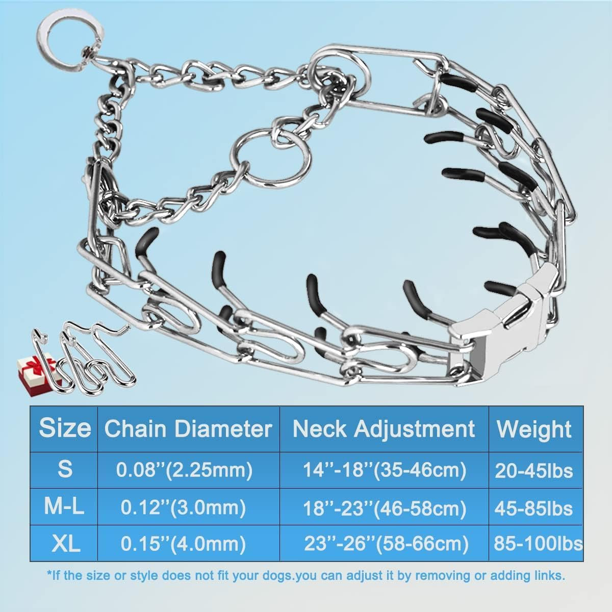 prong-collar-for-dogs-dog-training-collar-for-small-medium-large-dogs-dog-pinch-collar-adjustable-size-no-pull-quick-release-buckle-hook-360-swivel-high-quality-extra-link-and-rubber-cap