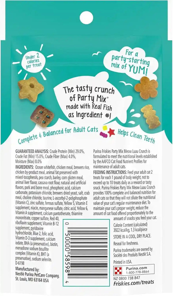 Purina Friskies Party Mix Cat Treats, Meow Luau Crunch with Ocean Whitefish, Crunchy Cat Treats Made for Adult Cats, 2.1 Ounce Resealable Pouch (Pack of 1)2
