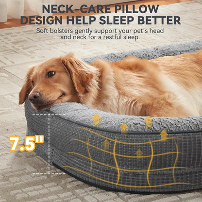 JOEJOY Orthopedic Dog Beds Large Sized Dog, XL Egg-Crate Memory Foam Pet Couch Bed with Bolster Sides, Waterproof Lining, Removable Washable Cover & Non-Slip Bottom, Grey4