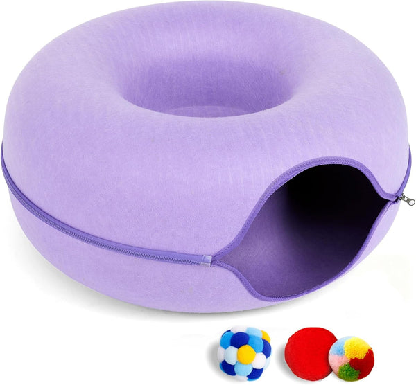 Large Cat Tunnel Bed for Indoor Cats with 3 Toys, Scratch Resistant Donut Cat Bed, up to 30 Lbs (L 24X24X11, Dark Grey)9