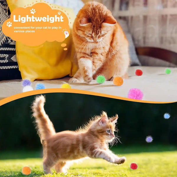 DF DUALFERV 60 Pcs Cat Pom Pom Balls, Interactive Cat Toys, Sparkle Balls for Cats, Extra Large and Fuzzy for Exercise and Entertainment, Multicolor, 1.5 Inch6