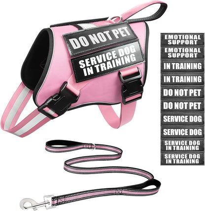 Service Dog Vest Harness and Leash Set+10 Patches,No Pull&Adjustable Reflective Dog Harness with Soft Padded Handle for Training/Everyday,Fit Small/Medium/Large/Extra-Large Dogs(Red XL) | No Pull&Adjustable Reflective Service Dog Harness Large Sized,Dog Leash with 2 Soft Padded Handles,For Training Working15
