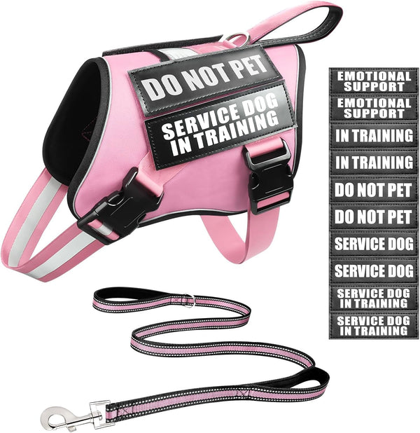 Service Dog Vest Harness and Leash Set+10 Patches,No Pull&Adjustable Reflective Dog Harness with Soft Padded Handle for Training/Everyday,Fit Small/Medium/Large/Extra-Large Dogs(Red XL) | No Pull&Adjustable Reflective Service Dog Harness Large Sized,Dog Leash with 2 Soft Padded Handles,For Training Working15