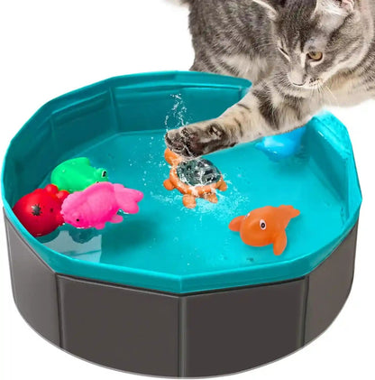 Cat Pool Toy, Water Toys for Cats, Best Cat Toys for Bored Indoor Cats, Hunting Toys for Indoor Catss, Portable Play Mat, Pet Swimming Pool for Self Play Enrichment (1Pcs Pool + 6Pcs Toy)1