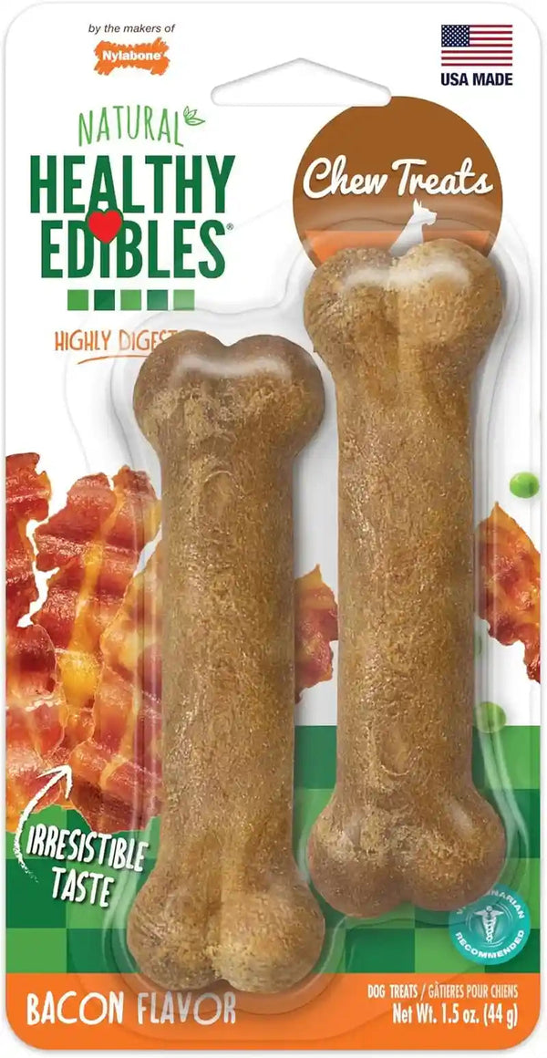Nylabone Healthy Edibles Natural Chews, Long Lasting Dog Bones, Healthy Dog Treats, Bacon Flavor, X-Small (8 Count)16