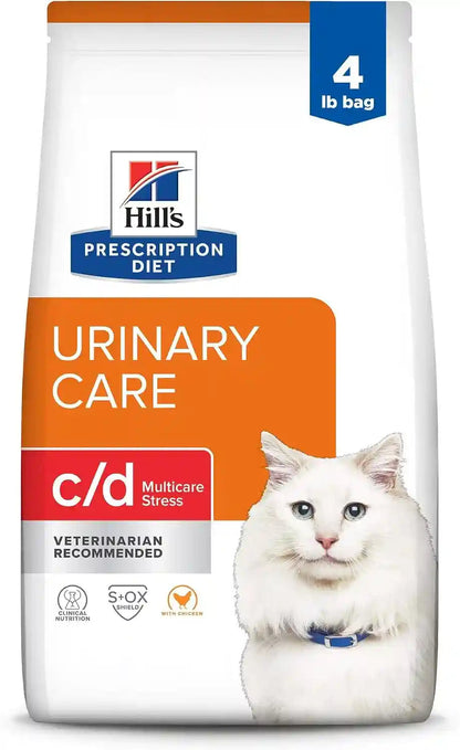 HILL'S PRESCRIPTION DIET C/D Multicare Stress Urinary Care Dry Cat Food | #1 Veterinarian Recommended, Chicken Recipe, 4 Lb. Bag1