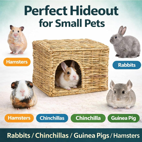 HERCOCCI Extra Large Grass House for Rabbit, Foldable & Comfortable House | Small Animal Hut Play Hideaway Bed Hay Mat Chew Toy for Bunny Guinea Pig Hamster Chinchilla (1 Pack)7