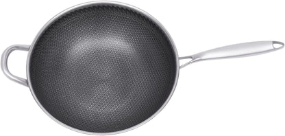 12 Inch Stainless Steel Wok Pan with Lid, Honeycomb Coating Woks & Stir-Fry Pans Nonstick Wok Induction Wok Set Chinese Wok No Chemical Coated Wok for Induction, Electric, Gas, Halogen5