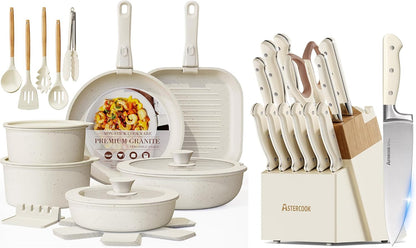 21 Pcs Pots and Pans Set Non Stick with 14-Piece Full Tang Kitchen Knife Set with Block Sharpener1