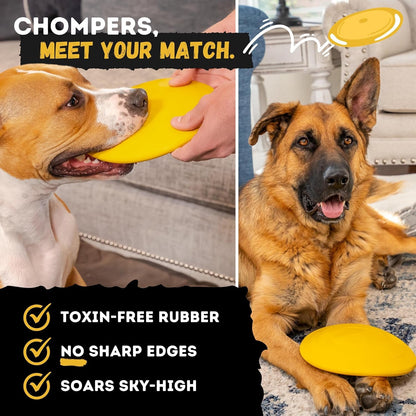 "Indestructible Dog Disc - Lifetime Replacement - Medium & Large Breed - Ultra Durable for Aggressive Chewers - Tough & Strong, Heavy Duty Natural Rubber Toy - Fetch, Tug, & Chew - 8In4