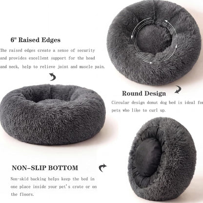 Small Calming Dogs Bed for Small Dogs Anti-Anxiety Machine Washable Fluffy Luxury Anti-Slip Waterproof Mute Base Warming Cozy Soft Pet Puppy round Bed5