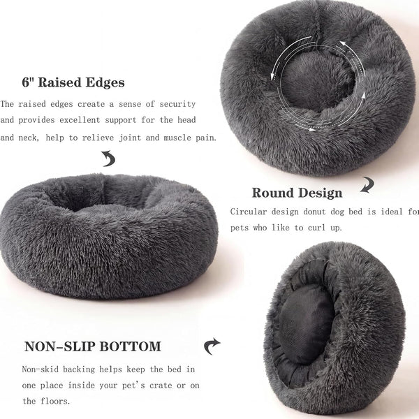 Small Calming Dogs Bed for Small Dogs Anti-Anxiety Machine Washable Fluffy Luxury Anti-Slip Waterproof Mute Base Warming Cozy Soft Pet Puppy round Bed5