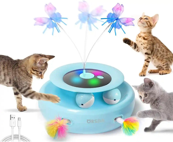 ORSDA Cat Toy, 3-In-1 Automatic Interactive Electronic Moving Ambush Feather, Fluttering Butterfly, Track Balls, USB Rechargeable Powered Smart Indoor Exercise Kicker7