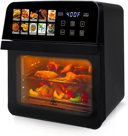 10QT Air Fryer Toaster Oven Combo with 10 Presets, Family Size Compact Oven for Roasting Whole Chicken/Double Cooking, Stainless Steel Interior, Easy Clean, Includes 2 Accessories & Recipe1