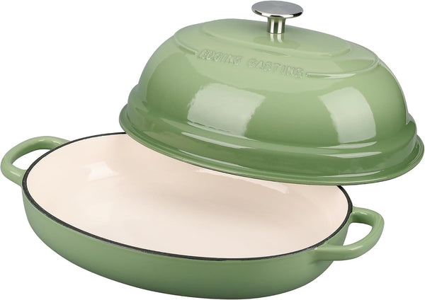 Enameled Oval Cast Iron Dutch Oven Pot with Lid, Bread Dutch Oven for Sourdough Bread Baking, Dutch Oven Bread, Bread Oven, 6QT, Pistachio Green4