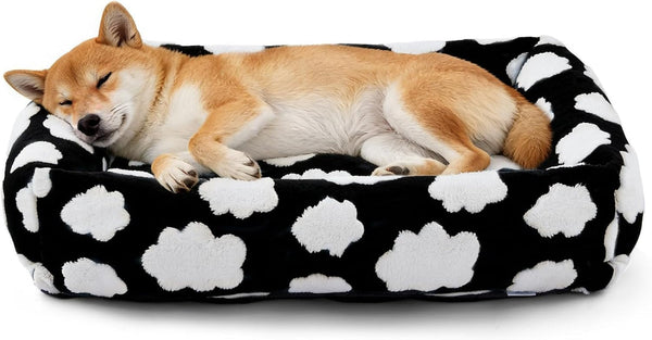 JOEJOY Dog Bed Medium Size Dog, Removable Washable Cover Orthopedic Soft Pet Bed, Anti-Slip Fluffy Plush Faux Rabbit Fur Puppy Bed, 30"X24"X8", Leopard Print, Grey16