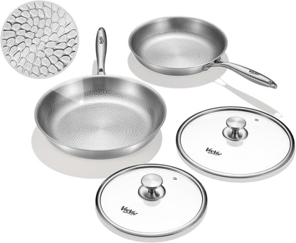 Titanium Pans for Cooking with Lid,10"+12" Nonstick Pro Frying Cookware | Uncoated Hammered Pure Titanium, PFOA/PFAS/PTFE Free Skillets, Induction & Oven-Safe, Compatible with All Cooktops1