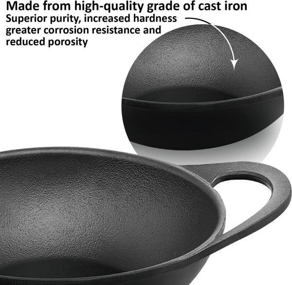 Futura 2 Litre Cast Iron Kadhai, Naturally Nonstick Cast Iron Kadai with Glass Lid, Cast Iron Cookware for Kitchen, Black (CIK20G)7