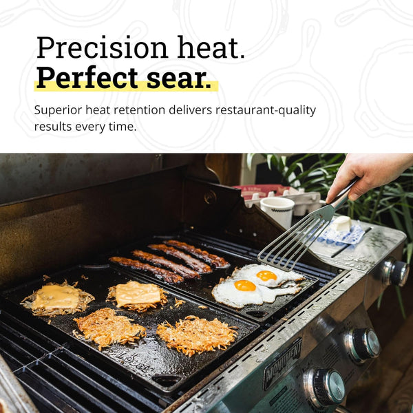 Reversible Cast Iron Grill/Griddle Pan, 16.75 X 9.5 Inches | Dual-Sided Double Burner Griddle for BBQ, Eggs, Pancakes & Burgers, Pfas-Free, Flat Top Cookware, Made in USA5