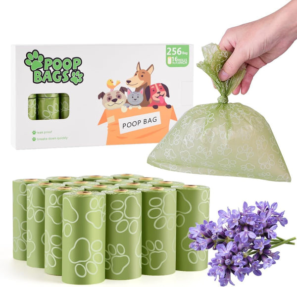 Poop Bags Rolls 256 Count - 9X13 Inches Pink Thickened Leakproof Lavender Scent Poo Bags for Dogs, Eco-Friendly Pet Waste Bags for Walking,Travel,Home.9