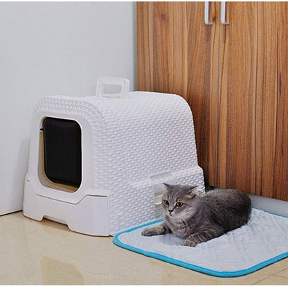 Dog Potty Training Toilet ﻿ Pet Supplies Rattan Style Fully Enclosed Cat Toilet Large Litter Box Potty Closed(White)6