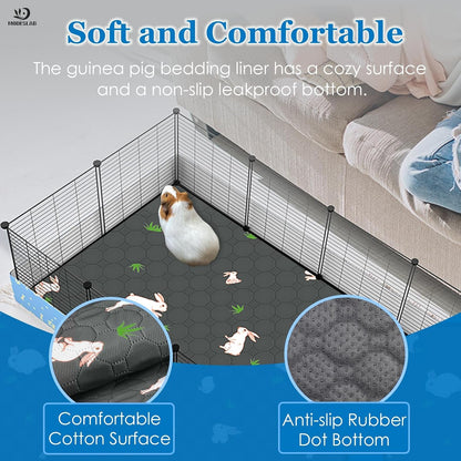 2-Pack Guinea Pig Cage Liner, 24" X 47" Reusable Guinea Pig Bedding Washable Absorbent Pee Pads for Dogs Rabbit Chinchilla Hamster, Leakproof & anti Slip5