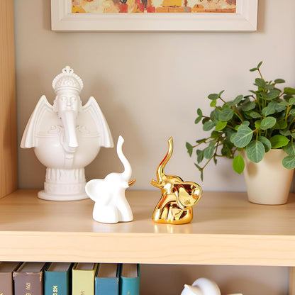 Home Decor Elephant Statues,1 Pair, Small Decorative Accents for Shelves, Livingroom and Bedroom, Gold and White3