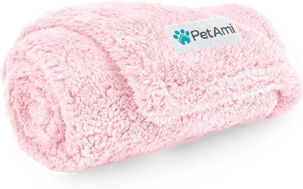 Petami Fluffy Waterproof Dog Blanket for Couch and Bed, Reversible Sherpa Pet Throw, Pee Proof Furniture Protector Sofa Cover, Washable Cat Blanket for Small Medium Dogs and Cats (Pink Blush, 24X32)1