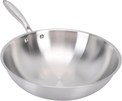 Stainless Steel Wok Pan 304 Stainless Steel Stir Fry Pan Flat Bottom with Handle Large Capacity for Electric Stove Induction Cooktop Gas Home Cooking (34CM)3