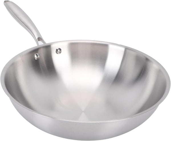 Stainless Steel Wok Pan 304 Stainless Steel Stir Fry Pan Flat Bottom with Handle Large Capacity for Electric Stove Induction Cooktop Gas Home Cooking (34CM)3