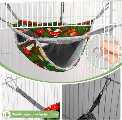 Bienbee 2 Pcs Ferret Rat Hammock Set for Cage Washable Guinea Pig Hideout Bed Soft Small Animal Hammock Tunnel Toys Ferret Cage Accessories for Hedgehog Sugar Glider Squirrel Hamster, Green Mushroom2