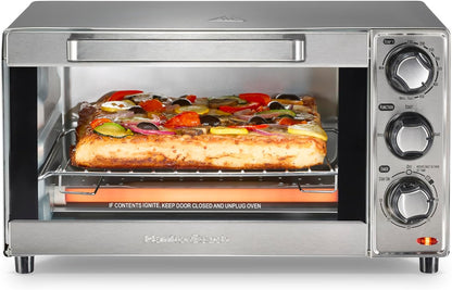 Countertop Toaster Oven & Pizza Maker Large 4-Slice Capacity, Stainless Steel (31401) | Bake, Broil, Toast | 30 Minute Timer | Automatic Shut off | 150 to 450ºf Adjustable Temp | Stainless Steel | 31401J1
