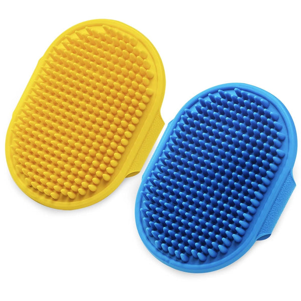 Dog Grooming Brush, Lilpep Pet Shampoo Bath Brush Soothing Massage Rubber Comb with Adjustable Ring Handle for Long Short Haired Dogs and Cats (Blue+Green, Pack of 2)11