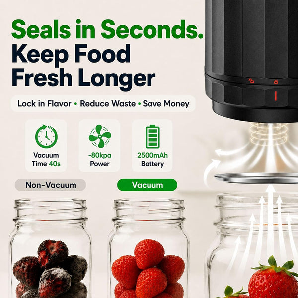 M11 Electric Mason Jar Vacuum Sealer Kit - with Wide and Regular Mouth Mason Lids, Jar Vacuum Sealer for Canning Jars, Vacuum Sealing Machine for Food Storage Black2