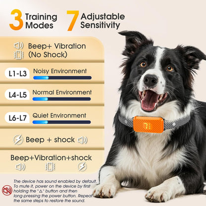 Dog Bark Collar for Large Medium Small Dogs, Effective No-Bark Collar, Smart Barking Collar, Rechargeable Bark Collar with 7 Sensitivity, 3 Modes, Waterproof, Neon Orange3