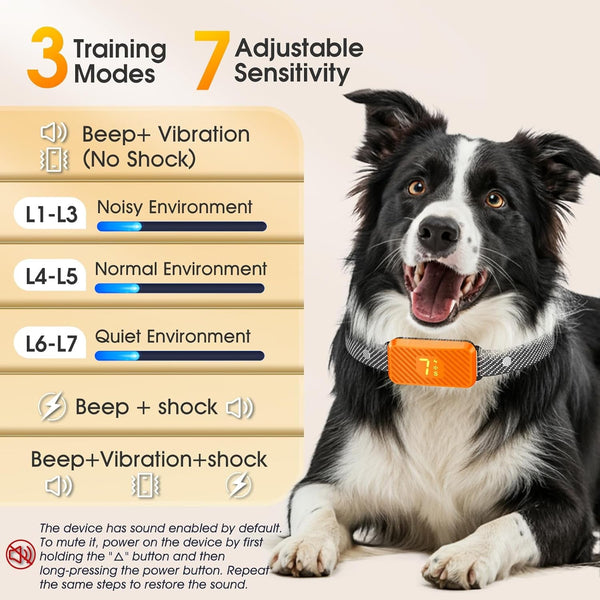 Dog Bark Collar for Large Medium Small Dogs, Effective No-Bark Collar, Smart Barking Collar, Rechargeable Bark Collar with 7 Sensitivity, 3 Modes, Waterproof, Neon Orange3