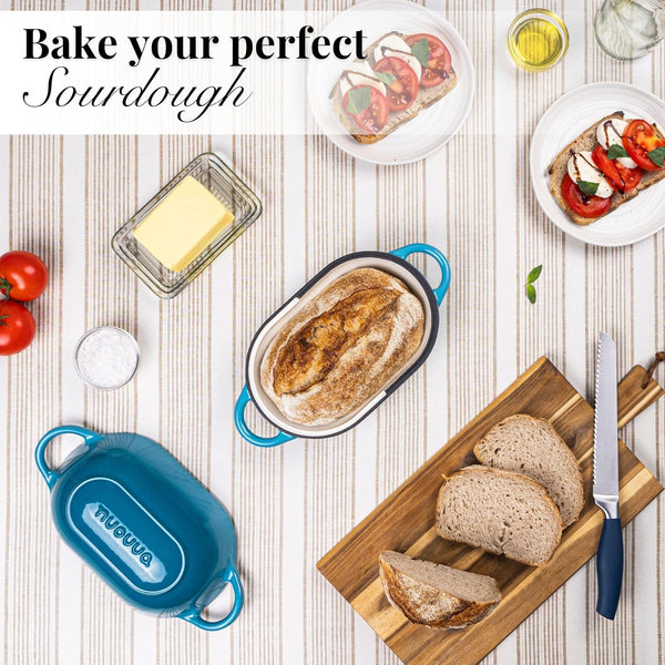 Dutch Oven for Sourdough Bread Baking – Enamelled Cast Iron Bread Loaf Pot – Oven Safe Non Stick Bread Pot – Rectangular,Light Blue, 24Cm X 16Cm – by7