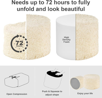 round Pouf Ottoman Foot Rest, Footstool, 17 X 14 Inch, Beige | High-Density One-Piece Foam, Firm & Stable, for Couch, Bedroom, Living Room, Mechine Washable Cover4