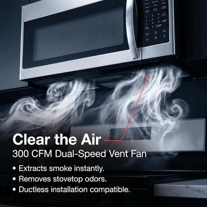 HOME 1.7 Cu. Ft. Over-The-Range Microwave Oven, 1000W Stainless Steel Microwave with 300 CFM Vent Fan, Ductless Installation, LED Display, Auto Cook Presets & Child Lock3