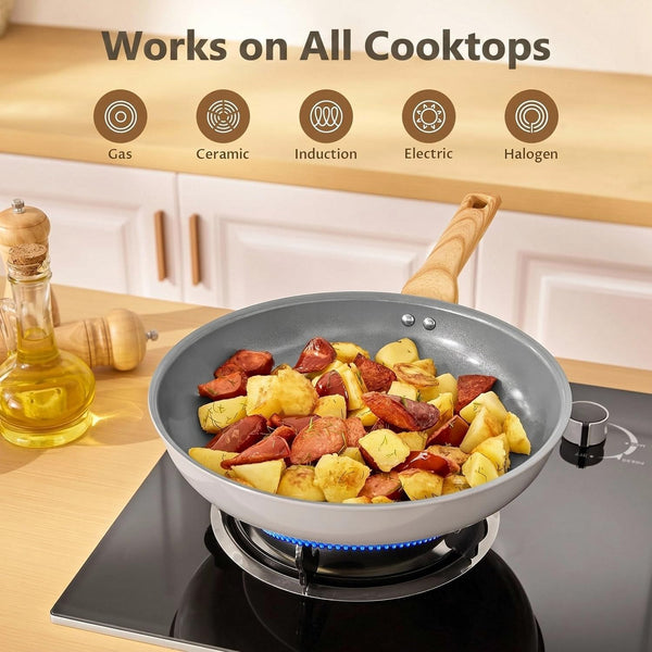 Non Stick Frying Pan Set with Lids, 5 Pcs Ceramic Nonstick Skillets | Non Toxic Pans Pfas-Free, Molecular-Bonded Seamless Induction Base, 30% Faster Heating, Works on All Stoves, 8", 9.5", 11"7